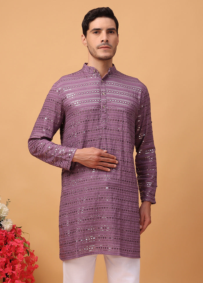 2 Pc Purple Viscose Kurta Pajama Set