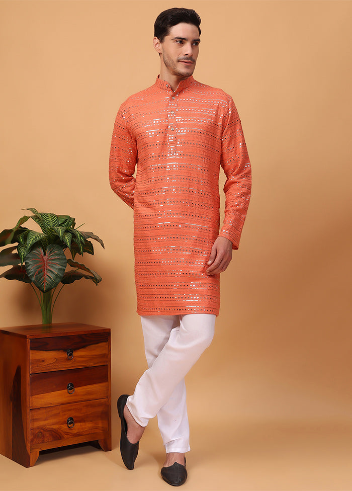 2 Pc Orange Viscose Kurta Pajama Set