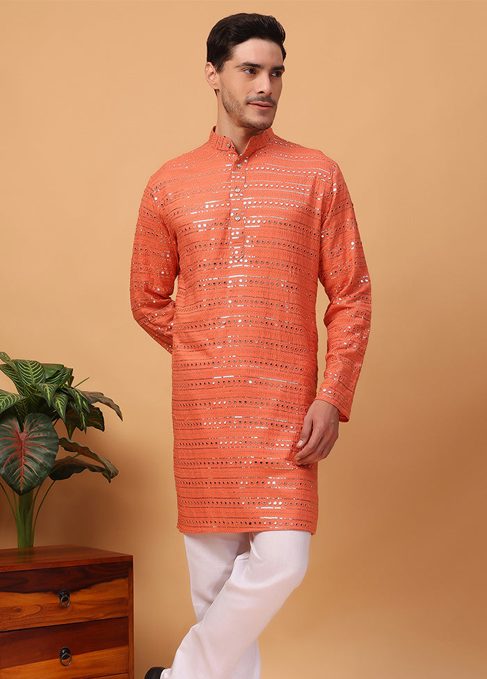 2 Pc Orange Viscose Kurta Pajama Set