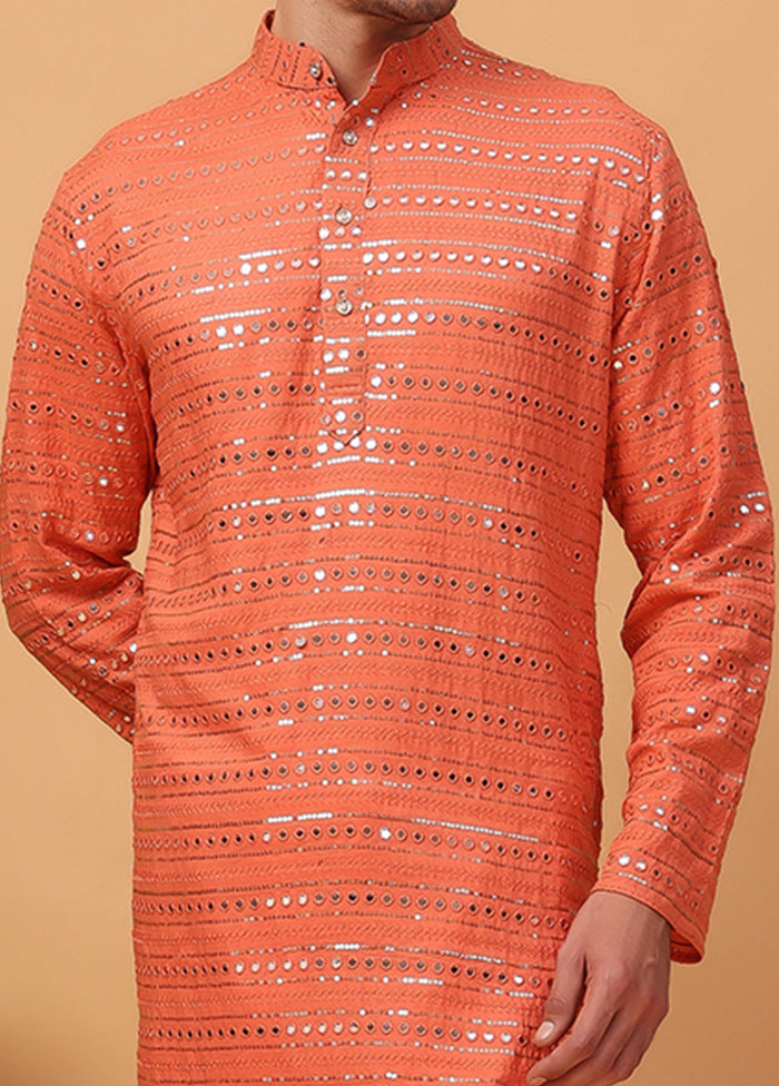 2 Pc Orange Viscose Kurta Pajama Set