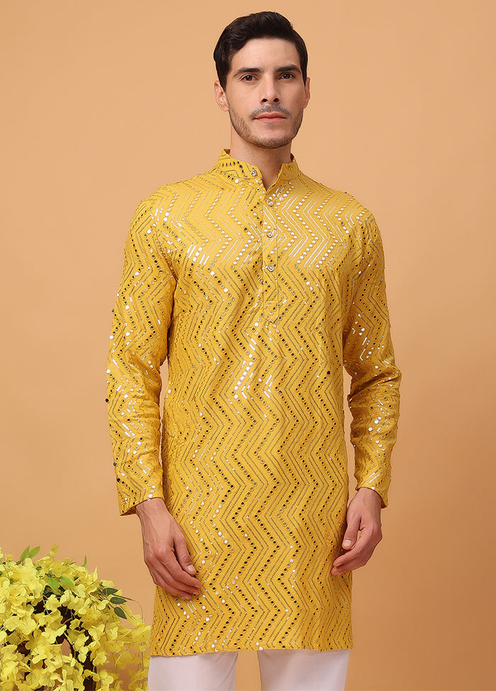 Yellow Viscose Embroidered Kurta