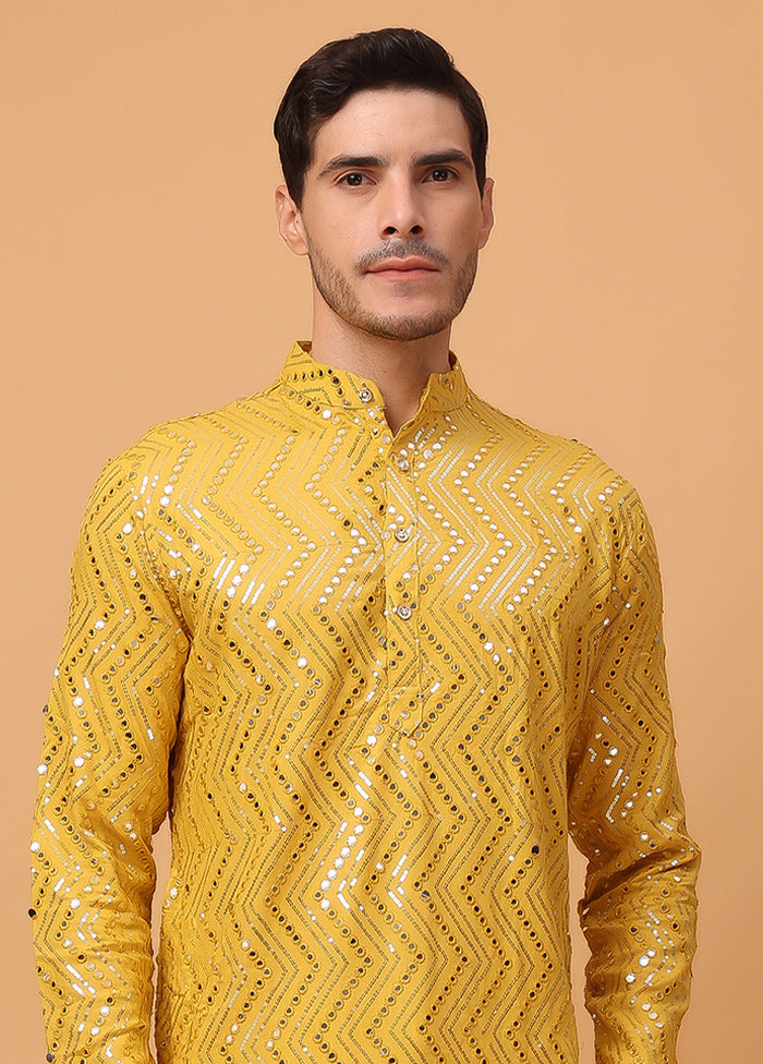 Yellow Viscose Embroidered Kurta