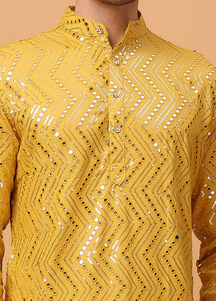 Yellow Viscose Embroidered Kurta