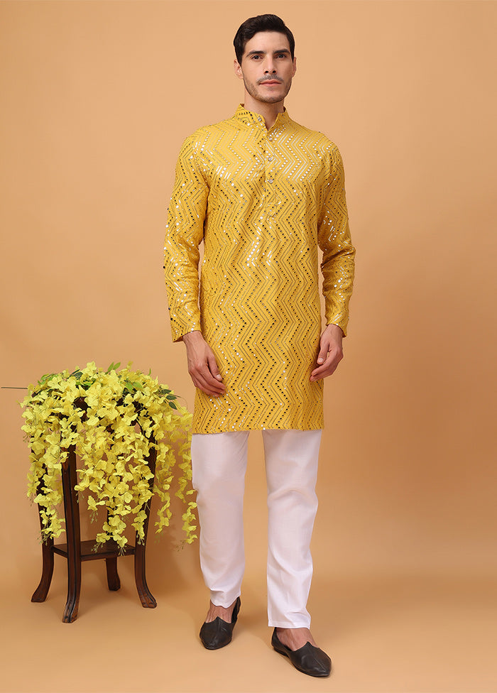 2 Pc Yellow Viscose Kurta Pajama Set