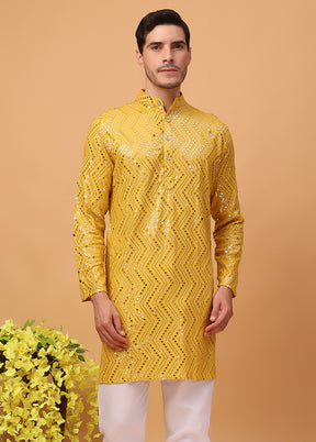 2 Pc Yellow Viscose Kurta Pajama Set