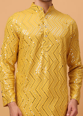 2 Pc Yellow Viscose Kurta Pajama Set