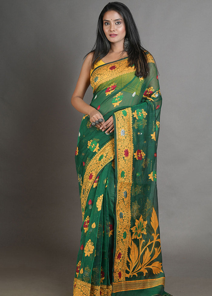 Green Tant Jamdani Saree Without Blouse Piece - Indian Silk House Agencies