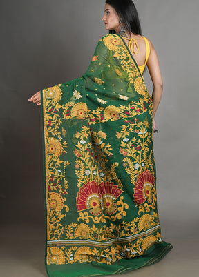 Green Tant Jamdani Saree Without Blouse Piece - Indian Silk House Agencies