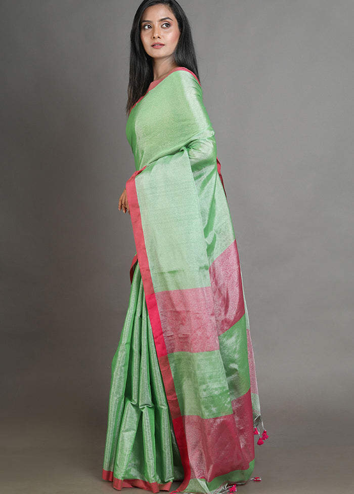 Tea Green Linen Silk Saree With Blouse Piece - Indian Silk House Agencies