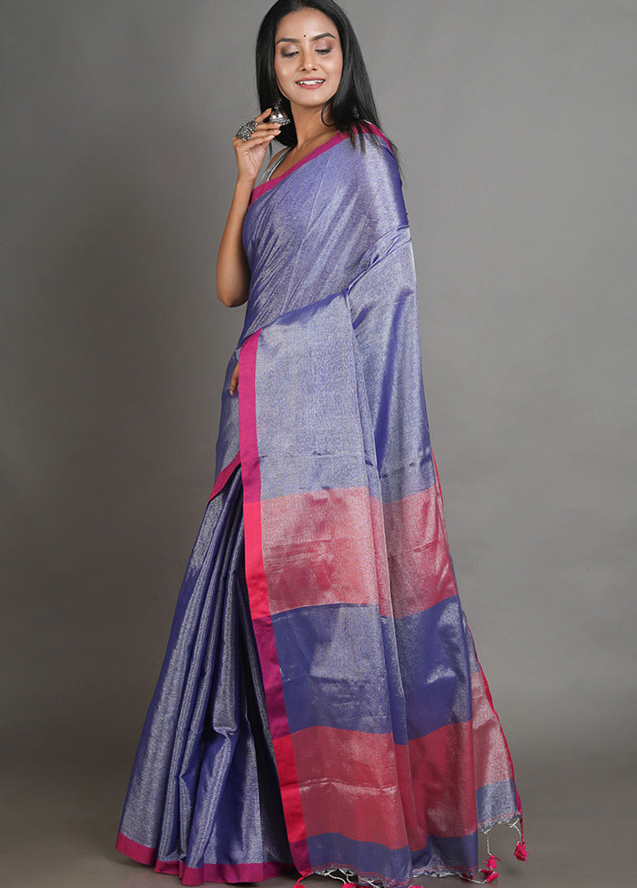 Blue Spun Silk Saree With Blouse Piece - Indian Silk House Agencies