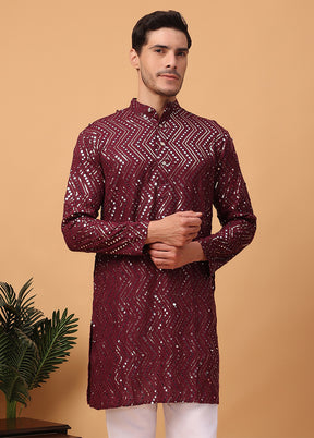 Dark Purple Viscose Embroidered Kurta