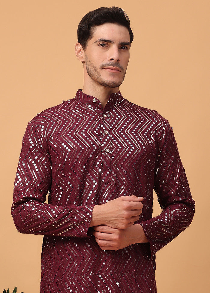 Dark Purple Viscose Embroidered Kurta