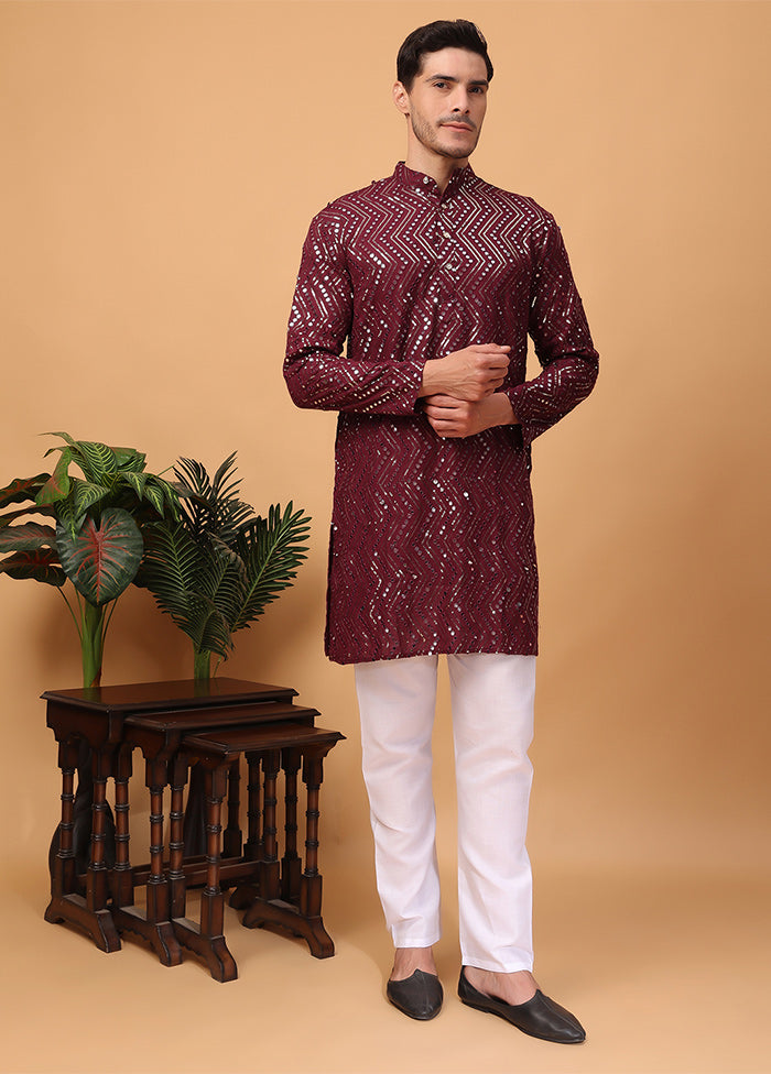 2 Pc Dark Purple Viscose Kurta Pajama Set