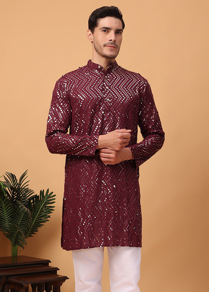 2 Pc Dark Purple Viscose Kurta Pajama Set