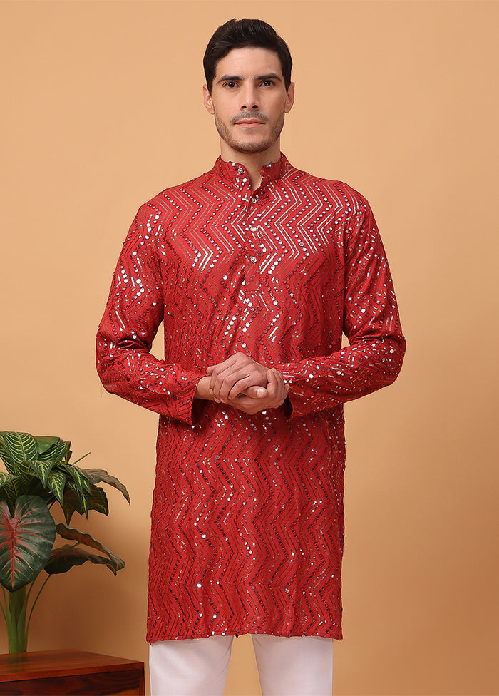 Dark Purple Viscose Embroidered Kurta