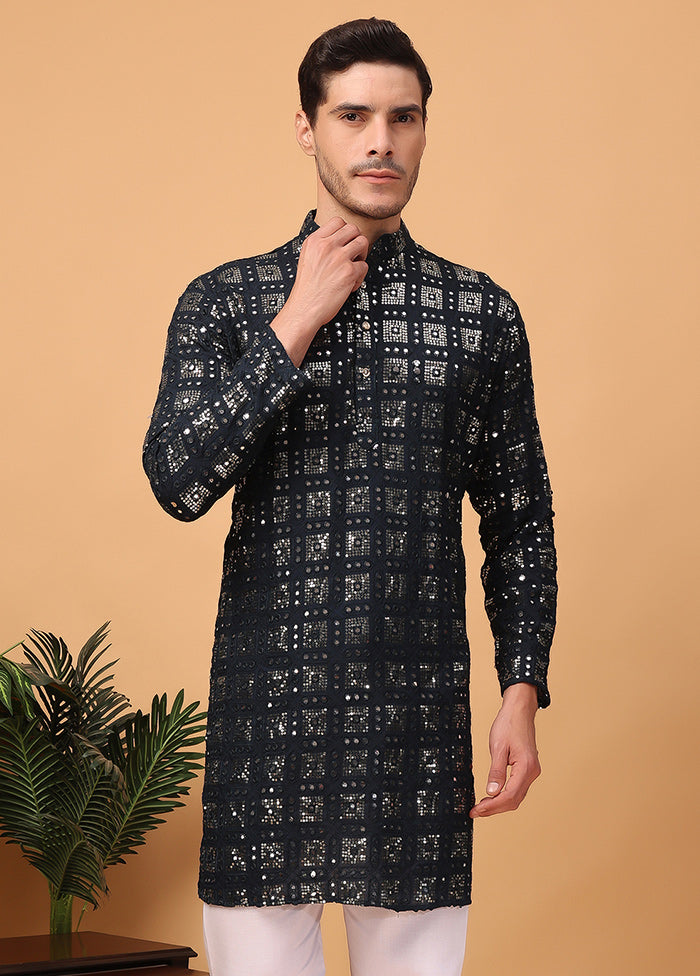 Black Viscose Embroidered Kurta