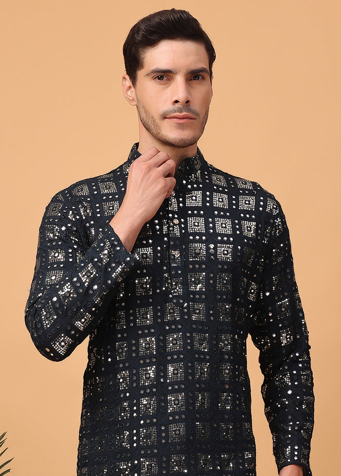 Black Viscose Embroidered Kurta