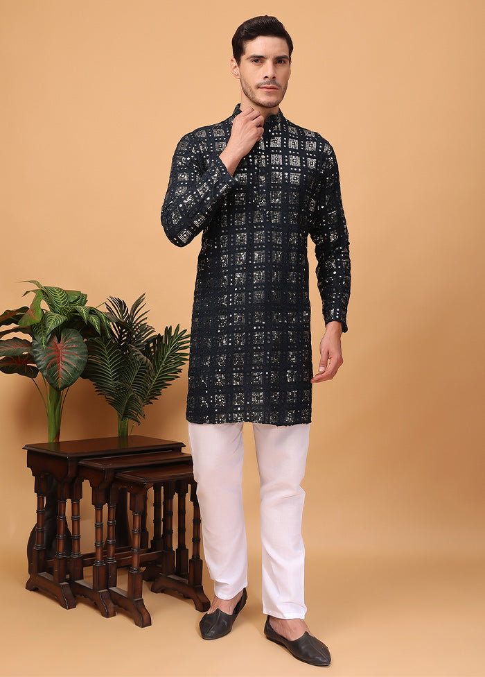 2 Pc Black Viscose Kurta Pajama Set