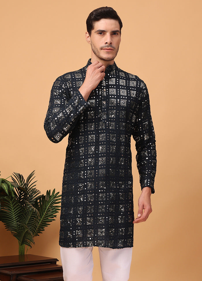 2 Pc Black Viscose Kurta Pajama Set