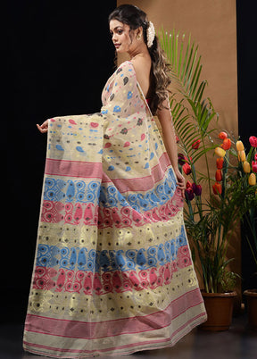 Off White Tant Saree Without Blouse Piece - Indian Silk House Agencies