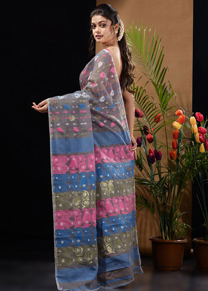 Grey Tant Saree Without Blouse Piece - Indian Silk House Agencies