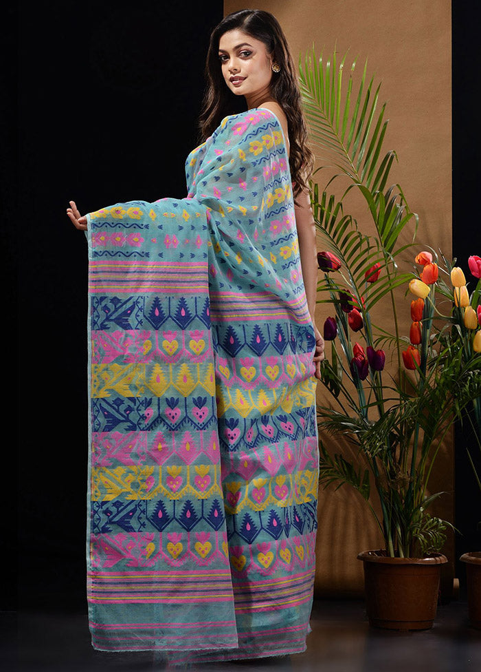 Sky Blue Tant Saree Without Blouse Piece - Indian Silk House Agencies