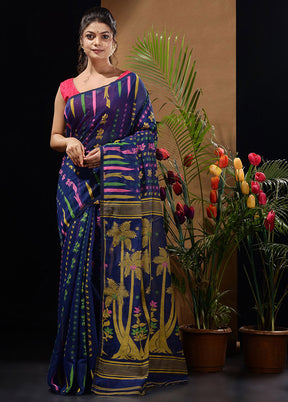 Blue Tant Saree Without Blouse Piece - Indian Silk House Agencies