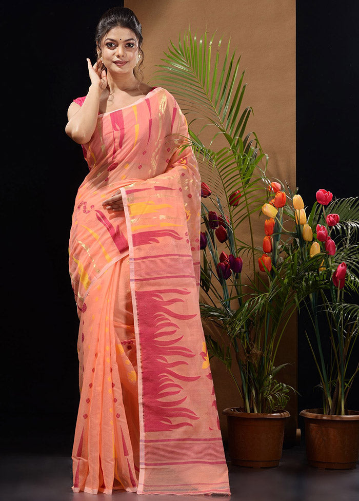 Peach Tant Saree Without Blouse Piece - Indian Silk House Agencies