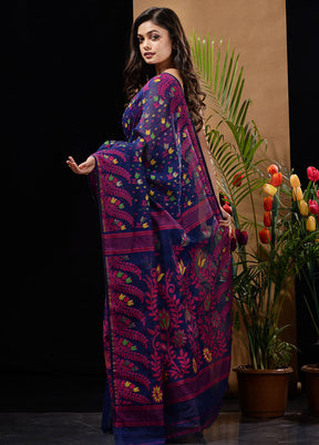 Dark Blue Tant Saree Without Blouse Piece - Indian Silk House Agencies