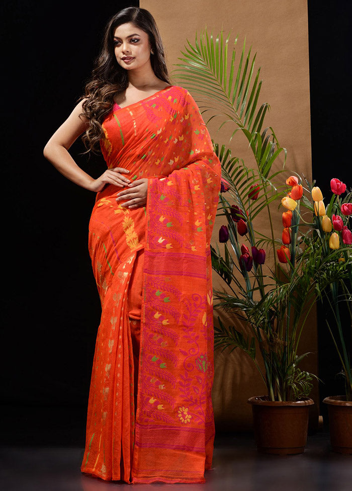 Orange Tant Saree Without Blouse Piece - Indian Silk House Agencies