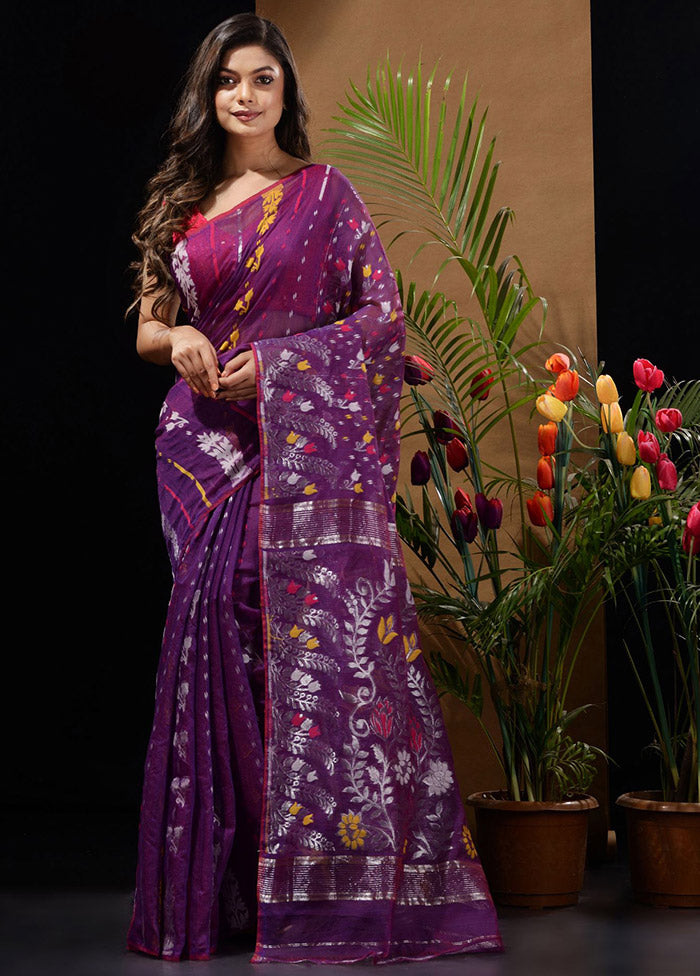 Violet Tant Saree Without Blouse Piece - Indian Silk House Agencies