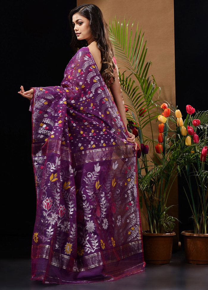 Violet Tant Saree Without Blouse Piece - Indian Silk House Agencies