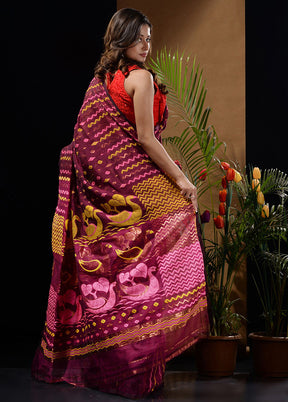 Magenta Tant Saree Without Blouse Piece - Indian Silk House Agencies