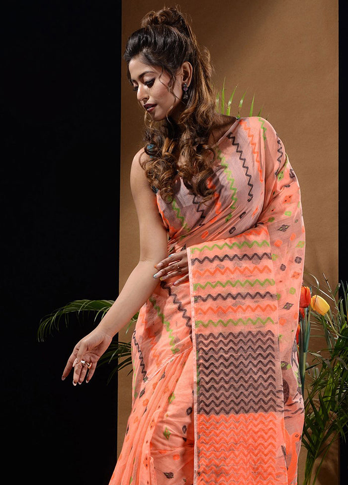 Peach Tant Saree Without Blouse Piece - Indian Silk House Agencies