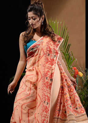 Cream Tant Saree Without Blouse Piece - Indian Silk House Agencies
