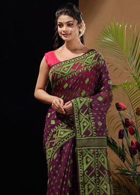 Purple Tant Saree Without Blouse Piece - Indian Silk House Agencies