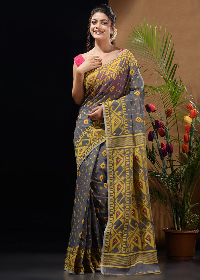 Grey Tant Saree Without Blouse Piece - Indian Silk House Agencies