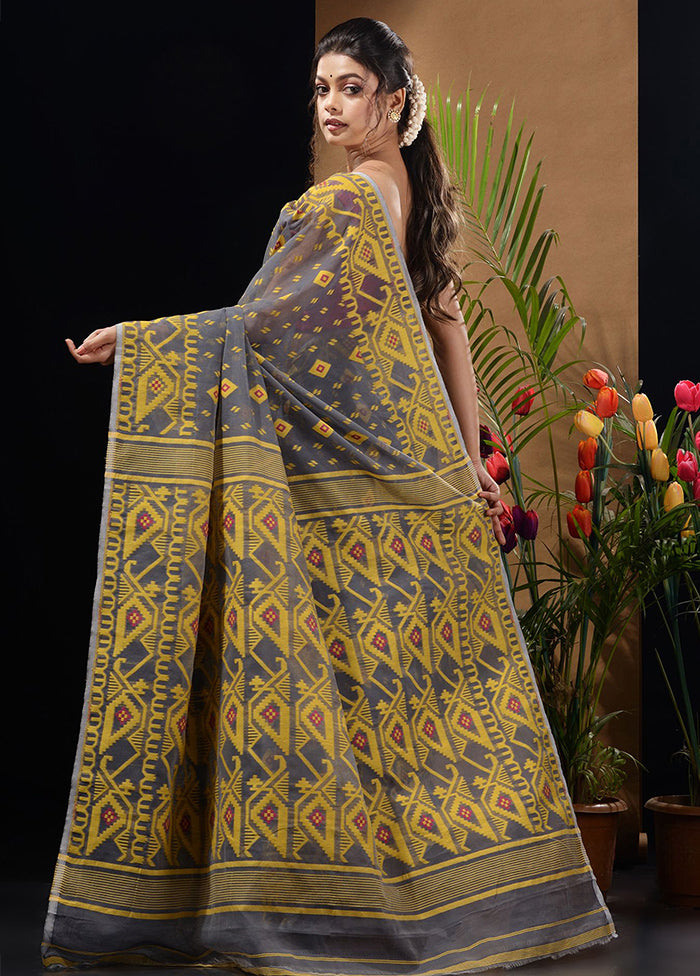 Grey Tant Saree Without Blouse Piece - Indian Silk House Agencies