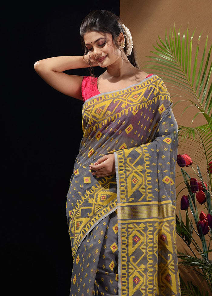 Grey Tant Saree Without Blouse Piece - Indian Silk House Agencies