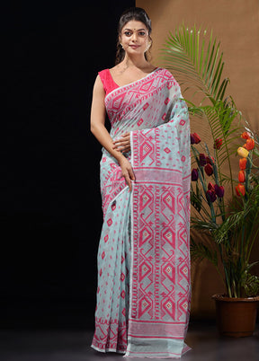 Sky Blue Tant Saree Without Blouse Piece - Indian Silk House Agencies