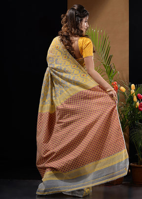 Grey Tant Saree Without Blouse Piece - Indian Silk House Agencies