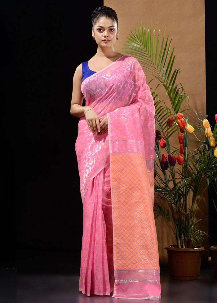 Pink Tant Saree Without Blouse Piece - Indian Silk House Agencies