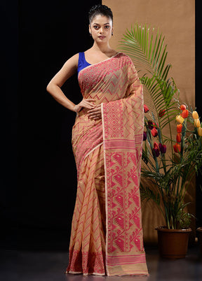 Beige Tant Saree Without Blouse Piece - Indian Silk House Agencies