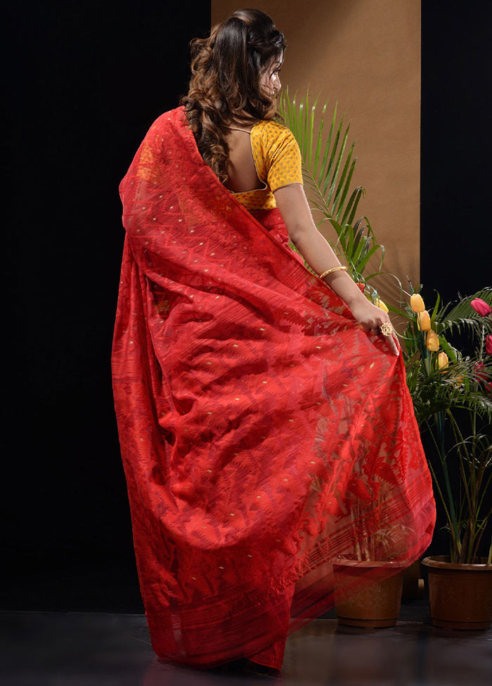 Red Tant Saree Without Blouse Piece - Indian Silk House Agencies