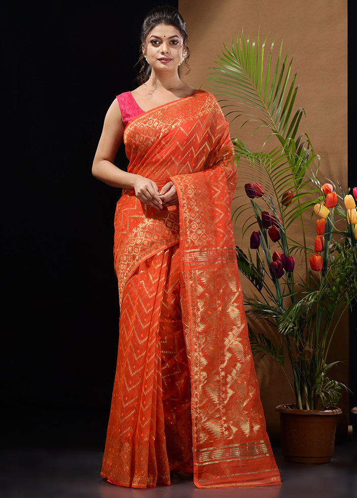 Orange Tant Saree Without Blouse Piece - Indian Silk House Agencies