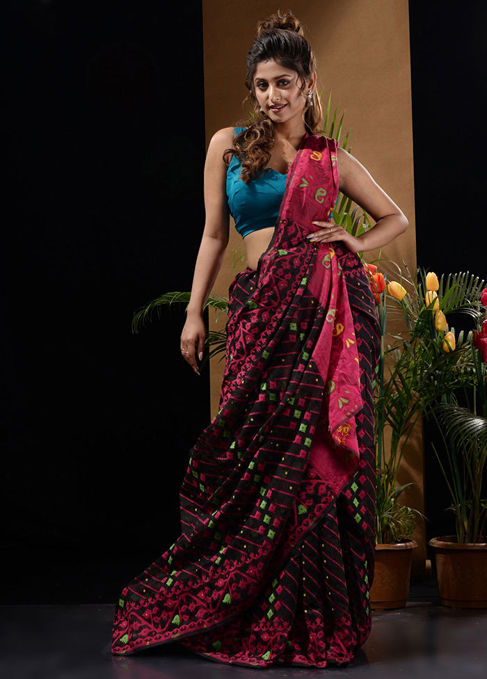 Black Tant Saree Without Blouse Piece - Indian Silk House Agencies