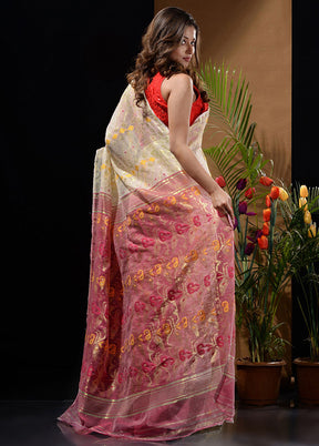 Off White Tant Saree Without Blouse Piece - Indian Silk House Agencies