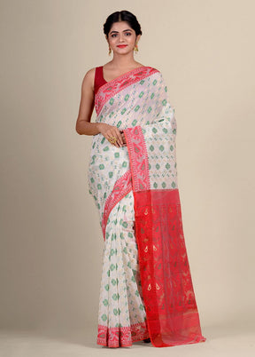 Off White Cotton Handwoven Jamdani Saree Without Blouse Piece - Indian Silk House Agencies