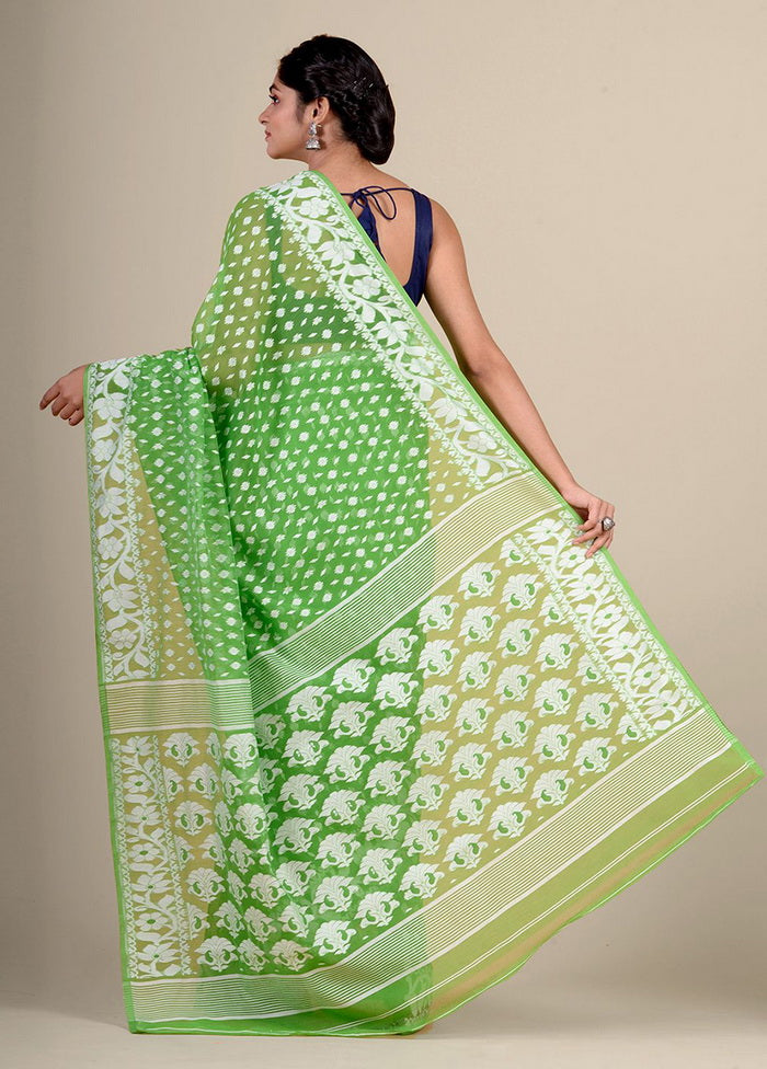 Green Cotton Handwoven Jamdani Saree Without Blouse Piece - Indian Silk House Agencies