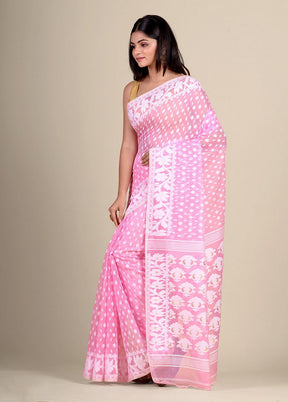 Pink Cotton Handwoven Jamdani Saree Without Blouse Piece - Indian Silk House Agencies